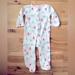 Carters baby girl fleece zip up footie jammies owl size 9 months